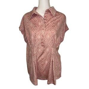 Ana & Grace short-sleeve, collared button-down blouse Orange & White Size L